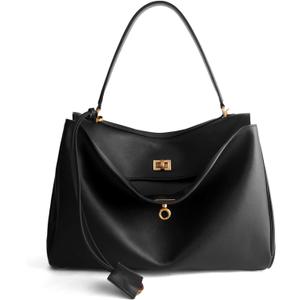 hedexe Genuine Leather Tote Bag for Women: Soft Cowhide Shoulder Handbags for Ladies - Satchel Purse for Travel Work(Large) (Leather 01 Black)