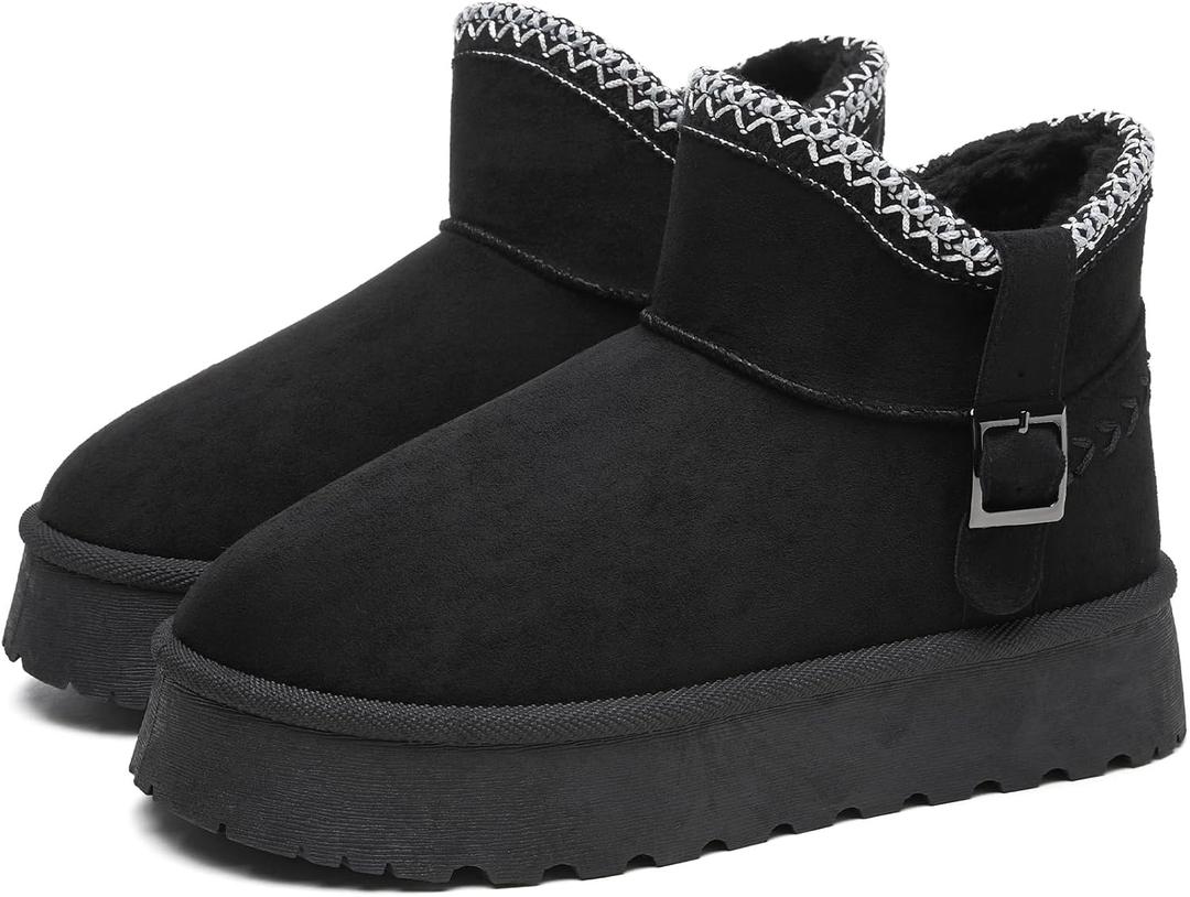 FINIWOR Snow Boots for Women Waterproof, Warm Fur Lined Mini Womens Boots Winter, Fall Ankle Boots Platform Non-slip (8, Black)
