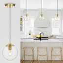 XiNBEi Lighting Globe Pendant Light, Mid Century Modern Kitchen Pendant Lighting Over Island with Clear Glass Brass Light Fixture for Sink Entryway Bedroom XB-P1259-SB