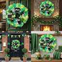 18'' St. Patrick's Day Wreath for Front Door with Lights St Patricks Day Mesh Wreath Artificial Clovers Leprechaun Hat Decorations for Irish Wall Porch Home Outdoor Indoor
