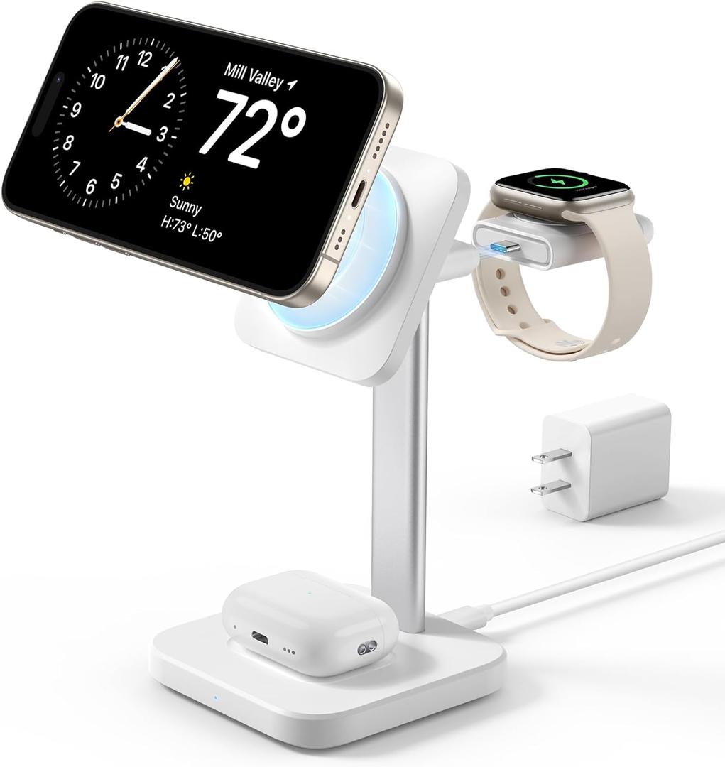 ESR 3 in 1 Wireless Charging Station for Apple[Certified] Portable Apple Watch Charger & MagSafe Charger Stand, Wireless Charger for Multiple Devices iPhone 17/16/15/14/13/12&Watch&AirPods, White