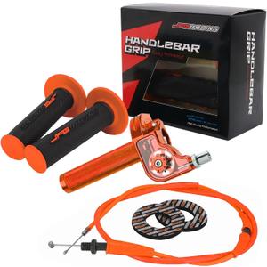 JFG RACING Motorcycle Throttle Assembly,7/8" 22mm Twist Throttle Grips With Rotating Shaft Throttle Cable CNC Universal For CRF50 KLX SSR TTR 110 125 150 200 250cc Dirt Pit Bike ATV Mini Bike Orange (Gear Style)
