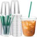 Baderke 25 Set Plastic Cups with Lids and Straws, Disposable Plastic Iced Coffee Cup for Cold Beverage Juice Smoothie Crystal for Coffee Shops Party Catering (Clear, 14 oz)