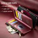Defencase Compatible with iPhone 15 Pro Max Case Wallet with RFID Blocking Card Holder for Women Men, PU Leather Magnetic Snap Flip Zipper Strap Wallet Phone Case Fit for iPhone 15 Pro Max, Wine Red