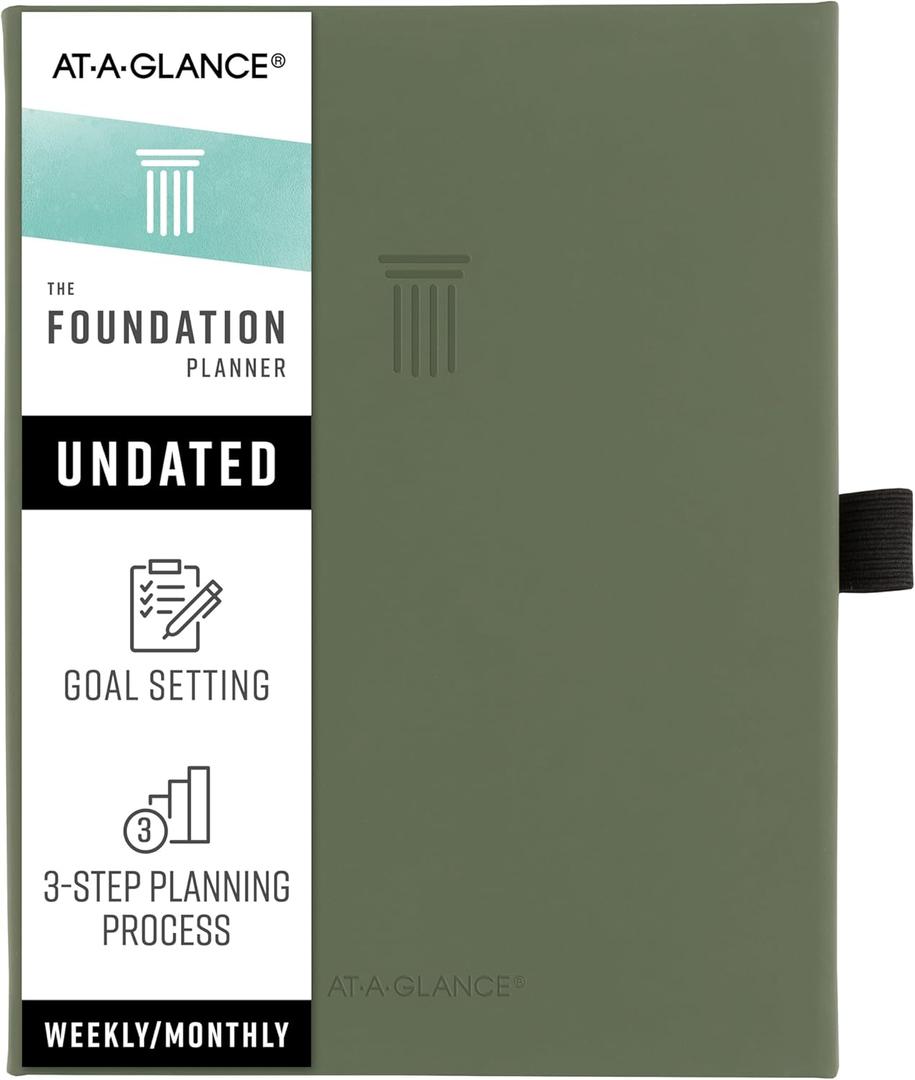 AT-A-GLANCE Foundation Goal Setting Planner, Undated Weekly & Monthly Journal, Track Progress, Create Habits, 5-3/ 4" x 8-1/ 4", Green