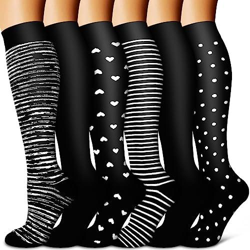 BLUEENJOY Copper Compression Socks for Women & Men (6 pairs) - Best Support for Nurses, Running, Hiking, Recovery, L/XL