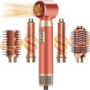 5 in 1 Blow Dryer Brush Set, Upgrade Hair Dryer & Blow Dryer Brush & Air Curling Wrap & Paddle Brush, Detachable Hot Air Brush Styling Tools, High Speed Travel Hair Volumizer Straightener Curler Gold