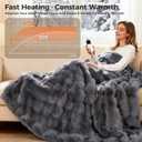 Heated Blanket Throw, Fast Heating Blanket Throw with 1/2/4/6/9/12 Hours Auto-Off 8 Heat Level, 50'' * 60'' Cozy Faux Rabbit Fur Bubble Blanket, Soft Fluffy Warm Blanket(Dark Grey)