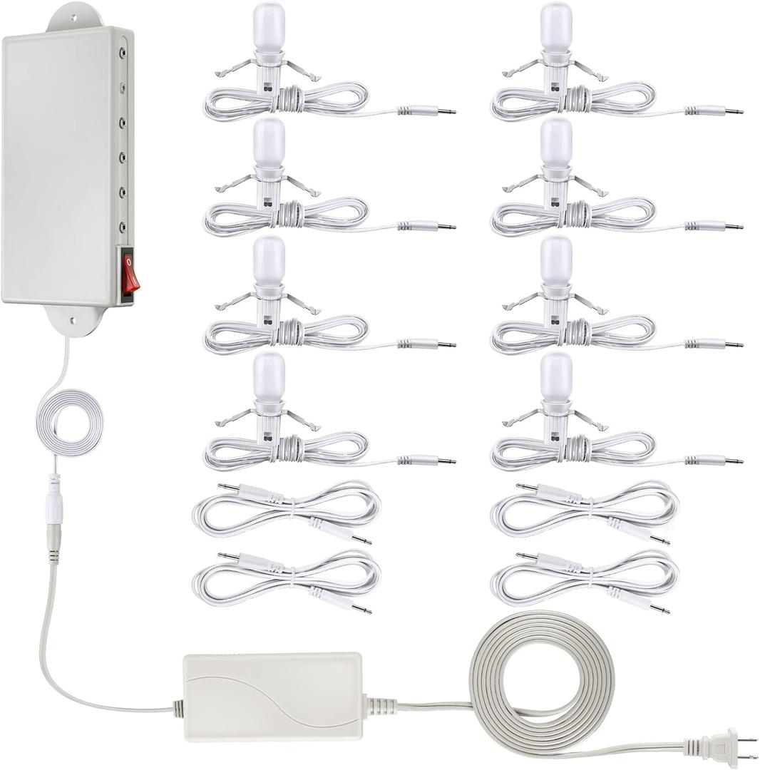 Meonum Christmas Village Light System Set Accessory Cord with 8 LED Light Bulbs Compatible with Department 56 Christmas Building and Accessory Craft Village House Lighting System, Blow Mold Light