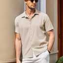 COOFANDY Men's Casual Short Sleeve Button Down Shirt Textured Summer Beach Shirt (Beige, XXL)