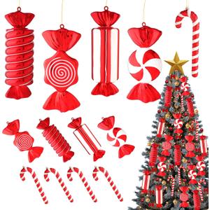 Lanpn 8 Pcs 11.8" Extra Large Candy Cane Christmas Decorations, Giant Peppermint Candies Xmas Tree Ornaments, Red White Lollipop Candy Canes, Sweet Hanging Decor for Candyland Holiday Indoor Outdoor