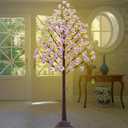 6FT Lighted Cherry Blossom Tree - Faux Artificial Light Up Cherry Blossom Trees with 112 Lights, 336 Lush Flowers, Timer, Remote 8 Modes Pink Tree for Spring Wedding Party Indoor Outdoor Decor