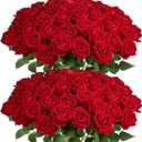 60Pcs Red Roses Artificial Flowers, Velvet Silk Faux Roses, Realistic Red Flowers for Father's Day, Wedding Centerpieces, Cake, Bridal Bouquets, Home Decor, Anniversary, Valentine's Day Decorations