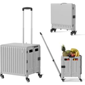 Rolling Utility Cart Foldable: 65L Teacher Trolley with Wheels for Classroom Storage Foldable Utility Cart Expandable Rolling Cart with Wheels,Storage Organizer for Home, Easter Gifts & Shopping (Medium-360 Wheels, Gray)