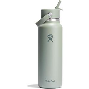 Hydro Flask Water Bottle - Insulated Stainless Steel - Wide Mouth Flex Straw Lid, Non Spill, Leakproof and Refillable in 40 Oz Tonal Agave