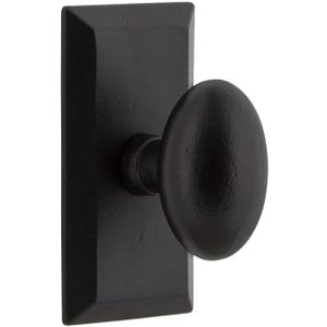 Vale Plate Passage with Aeg Knob in Black Iron - Universal Handing (Passage - 2.375" Backset)