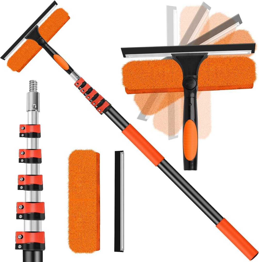 30FT High Window Cleaning Kit with Pole,2 in 1 Window Squeegee for Window Cleaning,5-24FT Professional Window Clean Pole Kit Include Replacement,180Rotatable Squeegee for Indoor/Outdoor High Windows