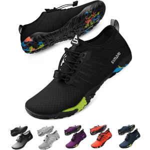 SIMARI Water Shoes for Women Men - Barefoot Quick-Dry Aqua Socks | Lightweight Swim Shoes for Surfing, Swimming, Beach Sports, Kayaking, Diving | Non-Slip Design (1a-black With Shoelace) Size 39