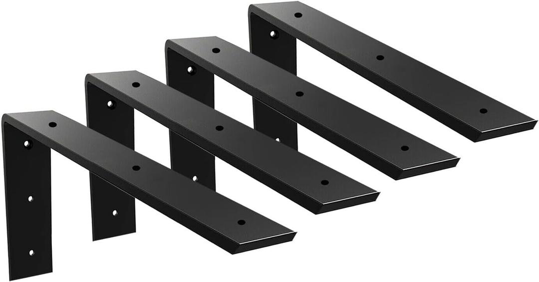 WINKER Countertop Support Bracket 4 Pack Heavy Duty Hidden L Bracket 16" x 6" x 2 1/2" Metal Corbels for Quartz/Granite/Wood/Concrete/Laminate Countertops, Black