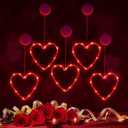 5 Pcs Timed Valentines Day Window Lights Hanging Red Heart Lights with Suction Cup Battery Operated Heart LED for Valentines Day Anniversary Wedding Home Decor(Red)