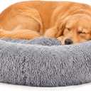 DUMOS 37.4 Inch XL Donut Dog Bed for Indoor Use, Fluffy Faux Fur Plush
Warming Cozy Round Pet Bed, Machine Washable Cuddler, Anti-Slip Bed for Dogs and Cats, Grey