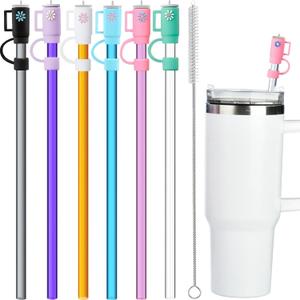 12 Pack Replacement Straws and Covers for 40 oz Stanley Adventure Travel Tumbler Cup, Reusable Plastic Straws with Cleaning Brush, Compatible with 40oz 30oz 20oz 14oz Stanley Water Jug, 12inch (Smooth Tritan)