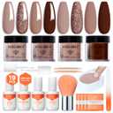 Modelones Dip Powder Nail Kit, 4 Colors Brown Glitter Dipping Starter Set with Liquid and Complete Accessories for French Nails Art Salon DIY at Home Manicure