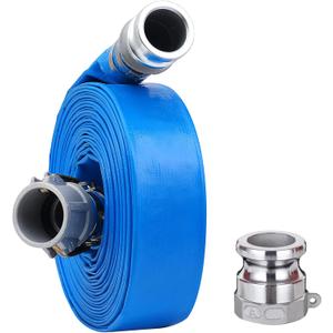 2" x 100ft PVC Lay Flat Discharge Hose With Aluminum Camlock C & E Fittings, Cam Lock Fitting Type A included, Heavy Duty Reinforced Pump Backwash Hose Assembly