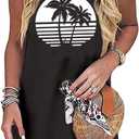 Sun Salt Sand Coconut Tree Sleeveless Mini Dress Women Casual Summer Beach Vacation Dress Workout Tank Dress (Small, Black-02)