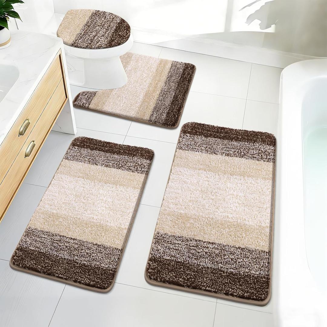 Bsmathom Bathroom Rugs Sets 4 Piece with Toilet Cover, Absorbent Microfiber Bath Mats for Bathroom,Non Slip Bath Mat Washable with U-Shaped Contour Toilet Mat for for Bathtub, Shower