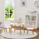 UTEX Kids Wood Table and Chair Set, Kids Play Table with 2 Chairs,3 Pieces Wood Round Table for Toddlers, Girls, Boys,White