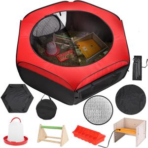 Brooder Box for Chicks Starter Kit - Pop-Up,Collapsible & Breathable Chicken Brooder with 10x10in Heater, Feeder, Waterer, Perch & Insulated Pads - Fits 10 Chicks/Ducks/Quail