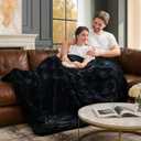 Cozy Bliss Checkered Faux Rabbit Fur Blanket Queen Size for Bed, Soft Fuzzy Blankets for Women Men, Large Furry Fleece Throw for Bedroom Decor (Black 90'' x 90'')