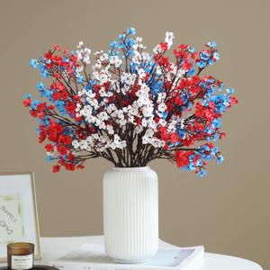 Hananona 10 Pcs 4th of July Flowers Artificial Babys Breath Fake Silk Patriotic Flowers for Independence Day Home Decor Floral Arrangement Table Centerpieces (10, Mix) (Red, White, Blue)