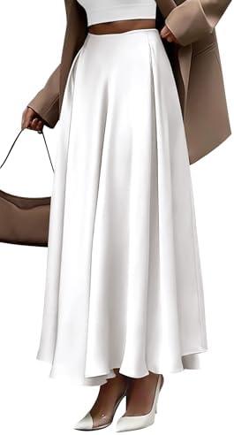 BTFBM High Waisted Skirts for Women Fall Clothes 2025 Elegant Satin Flowy A-Line Cocktail Formal Night Out Maxi Skirt Small, White