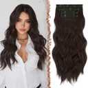 FESHFEN Clip in Hair Extensions - 4 PCS Long Wavy Thick Clip in Hairpieces Full Head Synthetic Hair Extension for Women, Dark Brown 20 Inch