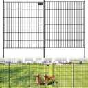 5 Panels No Dig Garden Fence with Gate, 32 in(H) X12.1 ft(L) Metal Fence Panels, Thickened Rustproof Garden Fencing, Animal Barrier for Dogs, Rabbits, and Patio