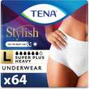 TENA Stylish White Incontinence Underwear for Women, Super Plus Heavy Absorbency, Large, 64 Count