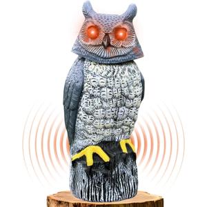 Solar Powered Garden Owl with Motion Detection, Rotating Head, Realistic Hoots and Silent Mode, Outdoor Statue and Sculpture, Owl Decoration for Home, Garden, Patio and Lawn