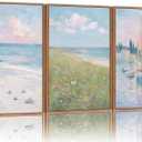 Rantodecor Impressionist Framed Canvas Wall Art, Vintage Italy Coastal Sailboat Wall Decor, Light Blue and White Posters Art Prints, Pastel Beach House Artwork for Bedroom Living Room Office 16"x24"x3