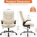 Sweetcrispy Ergonomic Office Chair Heavy Duty Task Desk Chair with Flip-up Arms, PU Leather, Adjustable Swivel Rolling Chair with Wheels, Beige