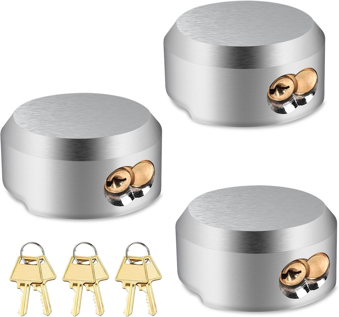 3 Pack of Heavy Duty Hidden Shackle Padlocks with Keyed Alike, Puck Locks, Puck Lock, Outdoor Padlock for Trailer Door Lock, Moving Trucks & Vans (2-7/8 Inch), Silver