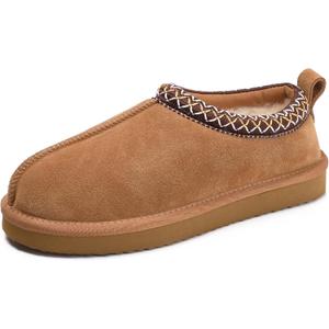 Slippers for Women Genuine Suede Water Resistant Women's Slippers with Memory Foam and Faux Fur Lining Comfy Furry Shoes Gifts for Women Footwear (9, Brown)