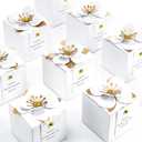 Affrolling 50 Pcs Wedding Favor Boxes with Thanks Card Square Flower Candy Boxes Paper Bridal Gift Box for Guests Wedding Bridal Shower Birthday Party Anniversary(White)