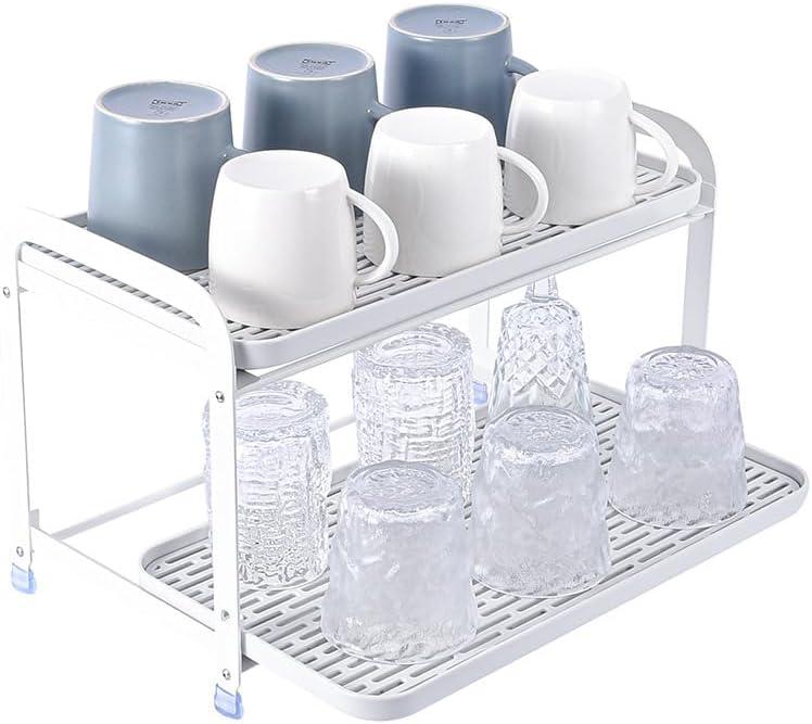 Coffee Mug Holder,Multi-Tier Glass Cup Organizer,Fruit Drainer,Dish Drain Tray with Drainboard,Kitchen Spice Organizer,Individual Use of Trays,Holds Snacks, Drinks, Cups, Fruit