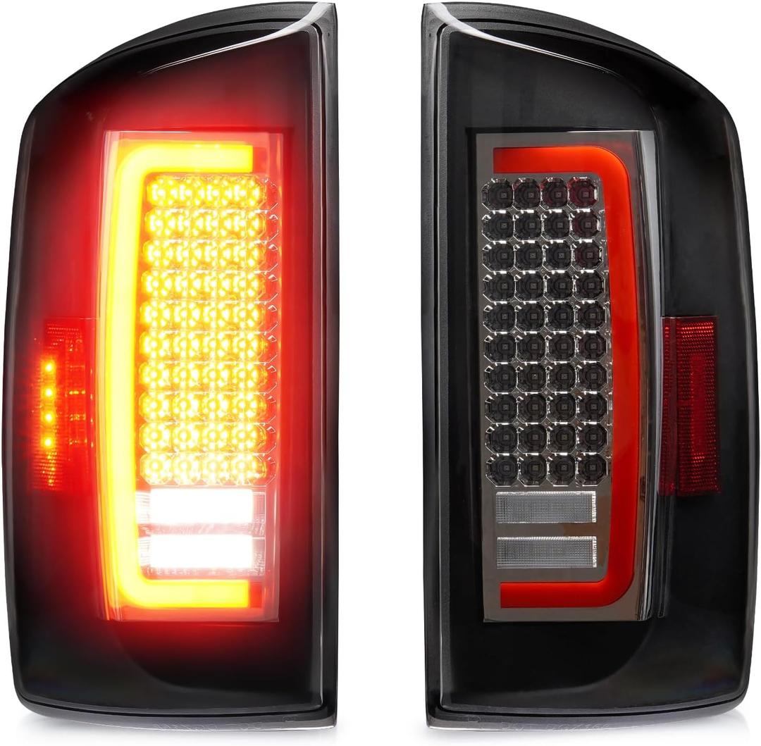 Tresound LED Tail Lights for Dodge Ram 1500 2007-2008, Ram 2500 3500 2007-2009, Rear Taillights Assembly, Chrome Housing Smoke Lens