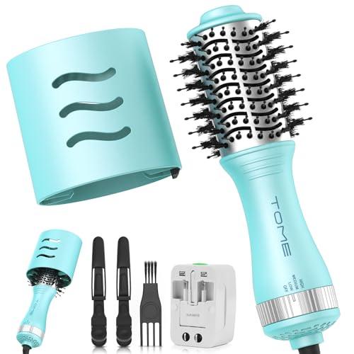 Travel Hair Dryer Brush, Dual Voltage Blow Dryer Brush, Mini Hot Air Portable 2 inch Travel Hair Dryer Styler Volumizer Oval Shape (Blue)