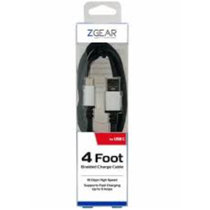 ZGear Braided USB C Sync and Charge Cable - Black, 4 ft