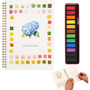 Watercolor Workbook, Water Coloring Book, Watercolor Paint Set, Beginner-Friendly WatercolorWorkbooks, with 12 Colors Watercolor Paint Set with Paint Brush, Watercolor Book for Adults(Flower B)