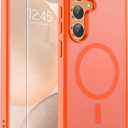 SUPFINE Magnetic for Samsung Galaxy S24 Plus Case / S25 Plus Case with Screen Protector, (Built-in Magnets) (Military Grade Drop Protection) Slim Translucent Shockproof Phone Case, Orange